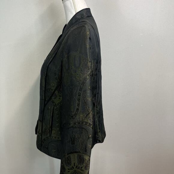 Jones New York Blazer Jacket size 8 Olive Green Paisley Silk Wedding Church - Picture 7 of 10